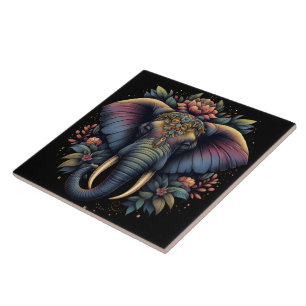 Azulejo De Cerâmica Arte elefante de madrugada floral