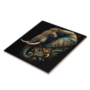 Azulejo De Cerâmica Arte elefante de madrugada floral