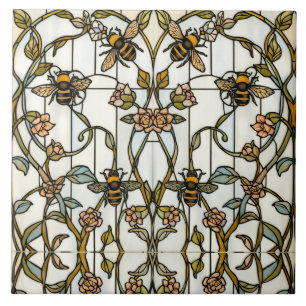 Azulejo De Cerâmica Arte elegante em vidro colorido botânico art nouve