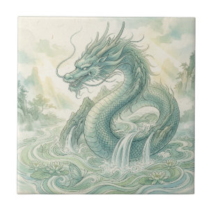 Azulejo De Cerâmica Arte em aquarela do Dragão Raposa Místico (2)