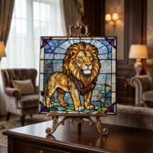 Arte em Mosaico de Leão Majestoso em Vidro Manchad