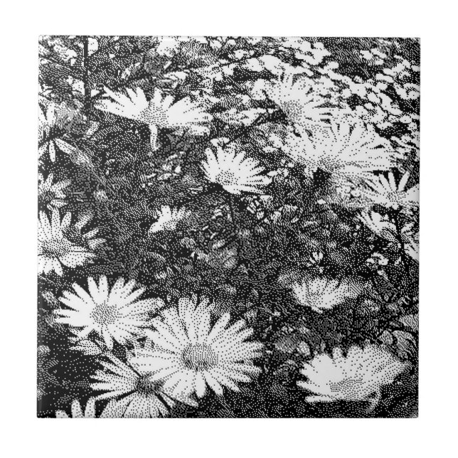 Azulejo De Cerâmica arte em pixéis preto e branco (Frente)