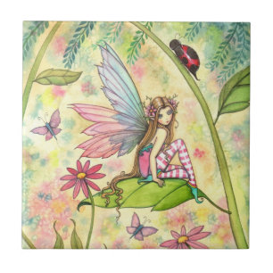 Azulejo De Cerâmica Arte Fantasia de Flor Fada e Joaninha