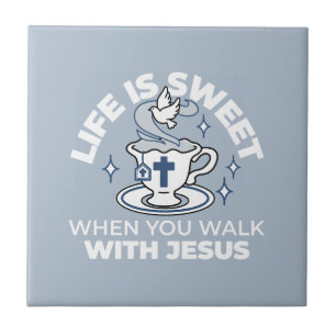 Azulejo De Cerâmica Arte Fiável - Teacup com Cruz e Dove