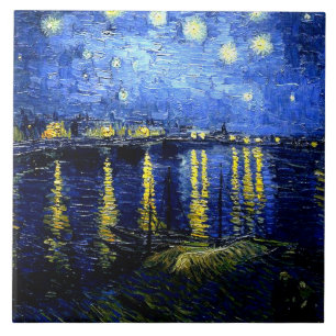 Azulejo De Cerâmica Arte fina vintage de Van Gogh, Noite Estrelada sob