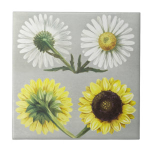 Azulejo De Cerâmica Arte Floral Botânica de Girassol Daisy Vintage