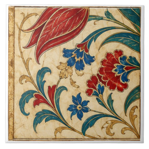 Azulejo De Cerâmica Arte Floral Botânica Tulipa Vermelha Otomana