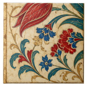 Azulejo De Cerâmica Arte Floral Botânico Tulipa Vermelha Otomana   