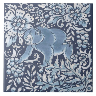 Azulejo De Cerâmica Arte Floral Clássica do Urso Branco Ornamentado B