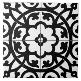 Azulejo De Cerâmica Arte Floral Clássica em Preto e Branco