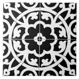 Azulejo De Cerâmica Arte Floral Clássica em Preto e Branco