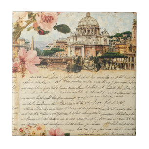 Azulejo De Cerâmica Arte Floral de Cartas Antigas de Roma