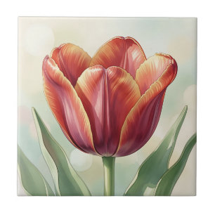 Azulejo De Cerâmica Arte Floral de Tulipa Vermelha Vibrante