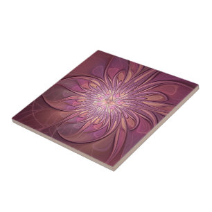 Azulejo De Cerâmica Arte floral fractal moderno abstrato cores de frut