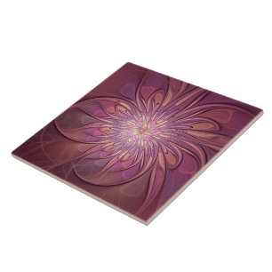 Azulejo De Cerâmica Arte floral fractal moderno abstrato cores de frut