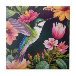 Azulejo De Cerâmica Arte Floral Multicolor Hummingbird