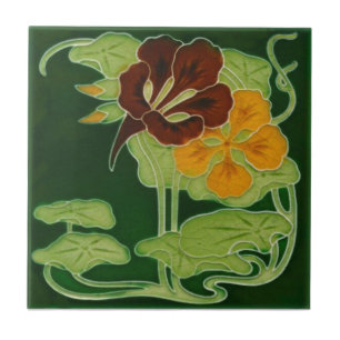 Azulejo De Cerâmica Arte Floral Nouveau Olivant c 1900 Reproduction