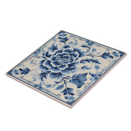 Azulejo De Cerâmica Arte Floral Tradicional Chinesa com Tinta Azul 10