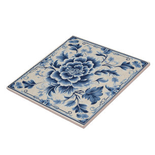 Azulejo De Cerâmica Arte Floral Tradicional Chinesa com Tinta Azul 10