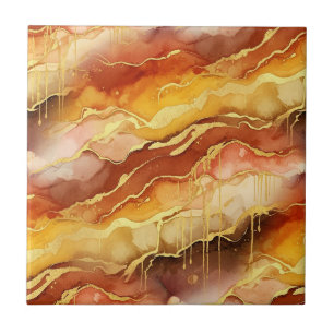 Azulejo De Cerâmica Arte Fluido com Acento Dourado - Mármore Siena (10