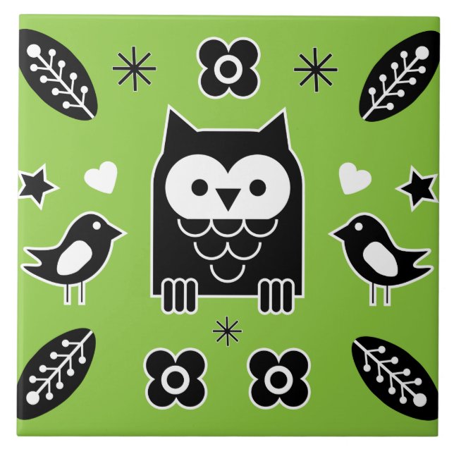 Azulejo De Cerâmica Arte Folclórica da Coruja Escandinava (Frente)