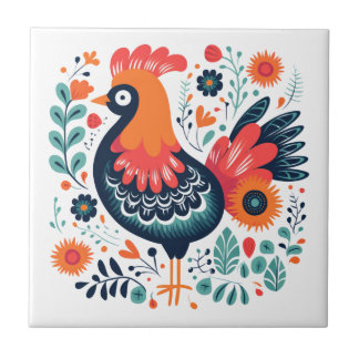 Azulejo De Cerâmica Arte Folclórica Perky Rooster Escandinávia