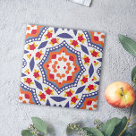 Azulejo De Cerâmica Arte Foliar Colorida Rústica Mosaica Floral Geomét<br><div class="desc">Azulejo cerâmico decorativo vibrante com formas geométricas em vermelho,  laranja,  amarelo,  azul e branco.</div>