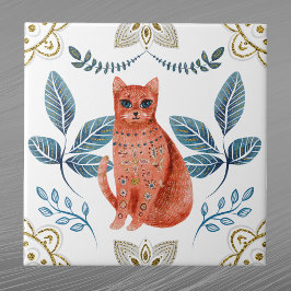 Azulejo De Cerâmica Arte Foliar de Cor de Água Laranja Nórdica