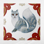 Azulejo De Cerâmica Arte Foliar Nórdica Azul Fox Watercolor<br><div class="desc">Design nórdico com raposa.</div>
