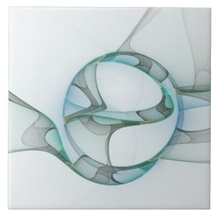 Azulejo De Cerâmica Arte Fracional Abstrata Moderna Azul Turquesa Cinz