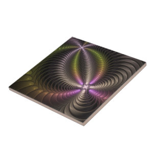 Azulejo De Cerâmica Arte Fractal 3D Colorida abstrato brilhante