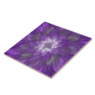 Azulejo De Cerâmica Arte fractal abstrata de flor roxa psicodélica
