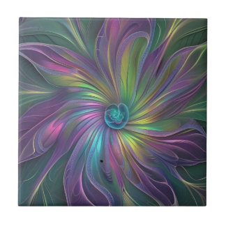 Azulejo De Cerâmica Arte Fractal Abstrata Flor Fantasia Colorida Brilh
