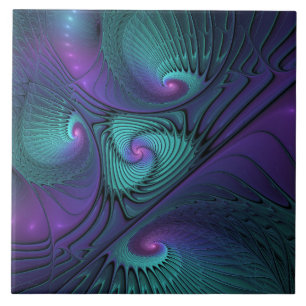 Azulejo De Cerâmica Arte Fractal Abstrata Moderna Roxo Encontra Turque