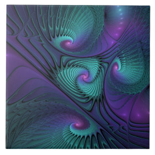 Azulejo De Cerâmica Arte Fractal Abstrata Moderna Roxo Encontra Turque