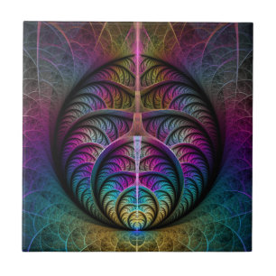 Azulejo De Cerâmica Arte Fractal Abstrato com Padrão Trippy