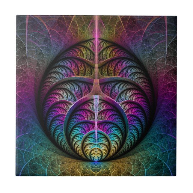 Azulejo De Cerâmica Arte Fractal Abstrato com Padrão Trippy (Frente)