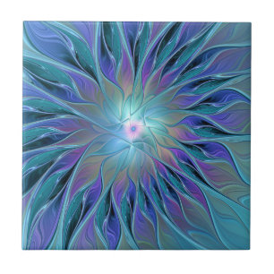 Azulejo De Cerâmica Arte Fractal Abstrato de Sonho Roxo Azul