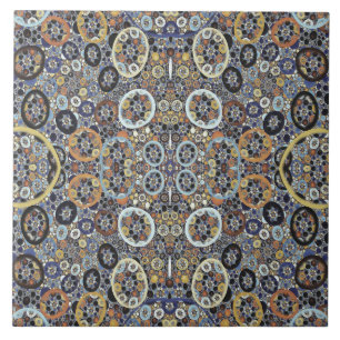 Azulejo De Cerâmica Arte Fractal Azul-Abstrato Azul-Dourada