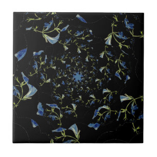 Azulejo De Cerâmica Arte fractal de Blue e Black Sage