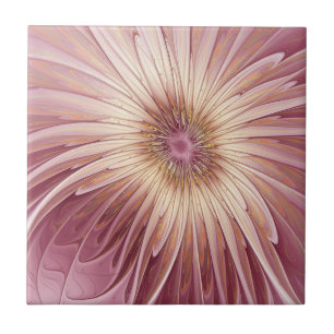 Azulejo De Cerâmica Arte fractal de flor abstrata e tons de Borgonha