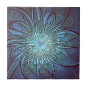 Azulejo De Cerâmica Arte fractal de flor azul moderna abstrata e trend