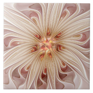 Azulejo De Cerâmica Arte Fractal do Pastel de Pêssego abstrato Moderno