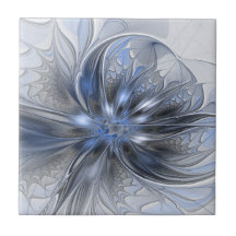 Arte fractal floral abstrata em aquarela cinza azu