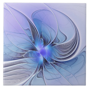 Azulejo De Cerâmica Arte fractal moderna abstrata azul lavanda