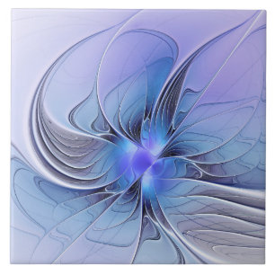 Azulejo De Cerâmica Arte fractal moderna abstrata azul lavanda