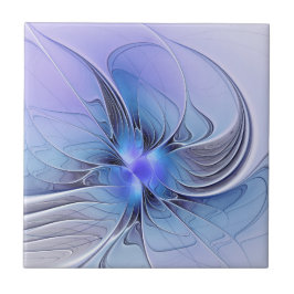 Azulejo De Cerâmica Arte fractal moderno abstrato azul lavanda