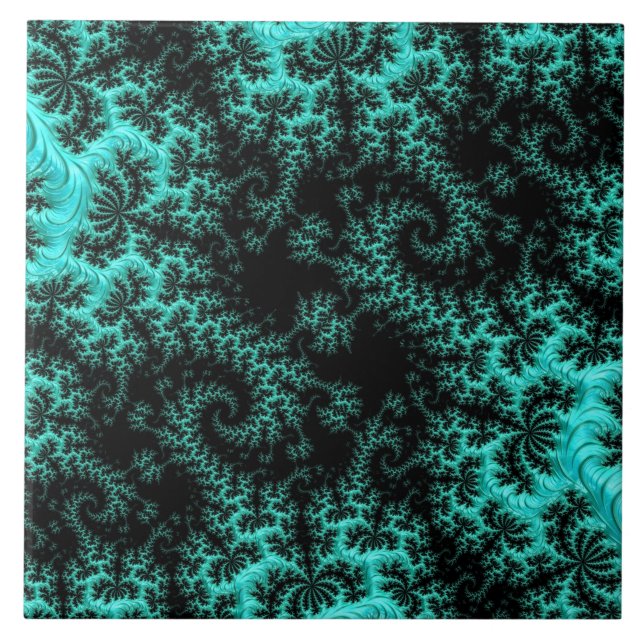 Azulejo De Cerâmica Arte Fractal Verde abstrato Preta (Frente)