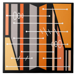 Azulejo De Cerâmica Arte Geométrica Abstrato Atômica - Laranja Negro