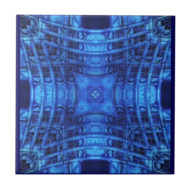 Azulejo De Cerâmica Arte geométrica azul-abstrato elétrica brilhante  (Frente)